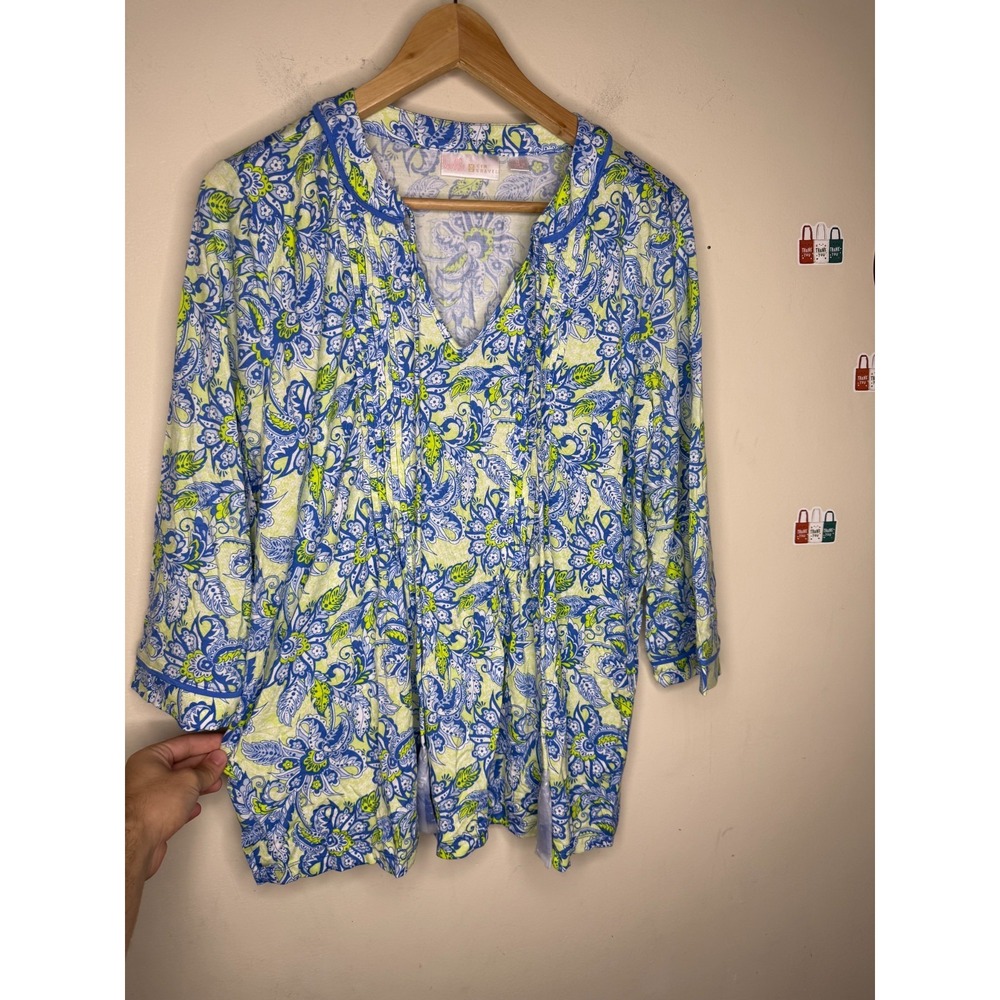 Belle by Kim Gravel Rayon Spandex Pintuck Tassel Top santorini blue, medium #25# - Picture 7 of 12